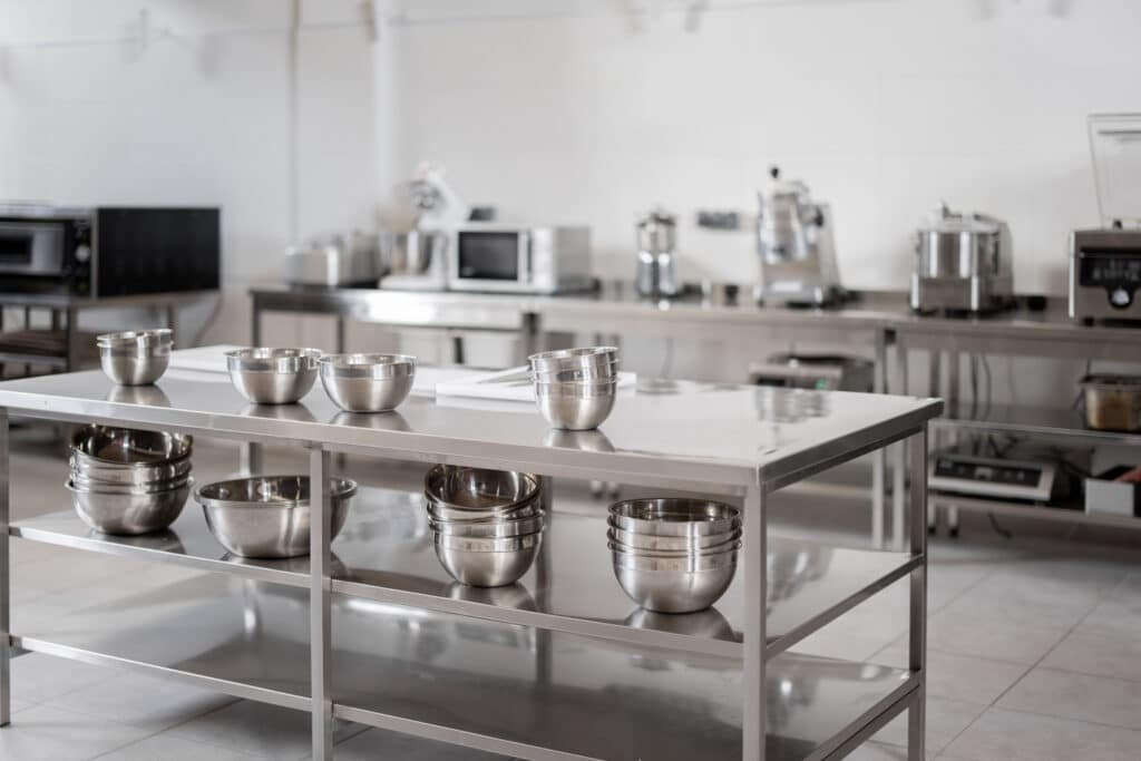 professional restaurant kitchen with kitchen equipment
