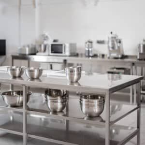 professional restaurant kitchen with kitchen equipment